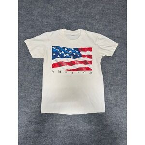 Vintage 1991 Marquee USA America Flag T-Shirt Sz M Stedman Super Hi-Cru Made USA